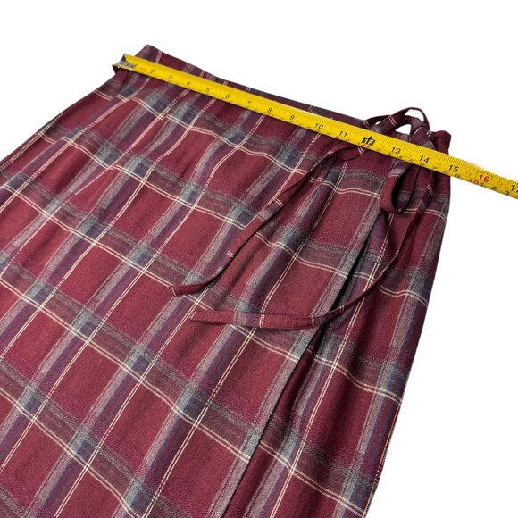 VTG Bonnie & Norma Plaid Wrap Midi Skirt Sz.M Burgundy Tartan Academia 90s Y2K - Picture 6 of 15